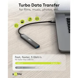 goobay Slim 4-Port USB-Hub, USB-CTM auf USB-A, USB 3.2 - USB-CTM-Stecker (USB 3.2) > 1x USB-A-Buchse (USB 3.2), 3x USB-A-Buchse (USB 2.0)