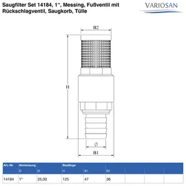 VARIOSAN Saugfilter Set 14184, 1", Messing, Fußventil mit Rückschlagventil, Saug...