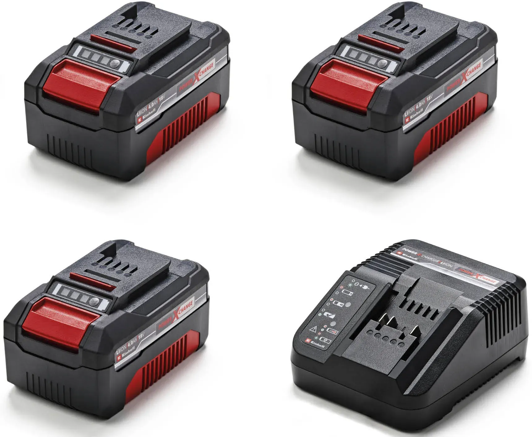EINHELL Akku Starter-Set "»PXC-Starter-Kit Multipack«", rot (schwarz, rot), 18 V, Akkumulatoren, 3 x 18V, 4Ah, inkl. Schnellladegerät, Akku Starter-Set