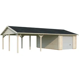 Palmako Garage Roger 19,0 + 33,2 m2 - 44 mm - mit Sektionaltor naturbelassen
