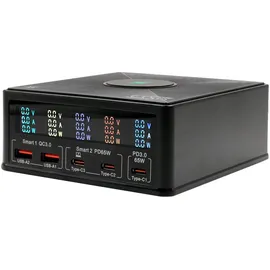 Exsys EX-1106 Multiport High Power Charger mit QI 15W und USB-C PD mit max. 160W