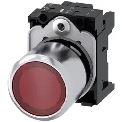 Siemens 3SU12510EB200AA0 Drucktaster, beleuchtet, 22mm, rund, Metall, hochglanz, rot transparent