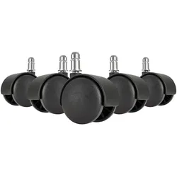 KADIMA DESIGN Premium Bürostuhlrollen für Hartböden: Langlebig & gleitfähig, 5er Set, 50 mm Rollendurchmesser, schwarz, Kunststoff, geeignet für Laminat/Parkett/Fliesen.