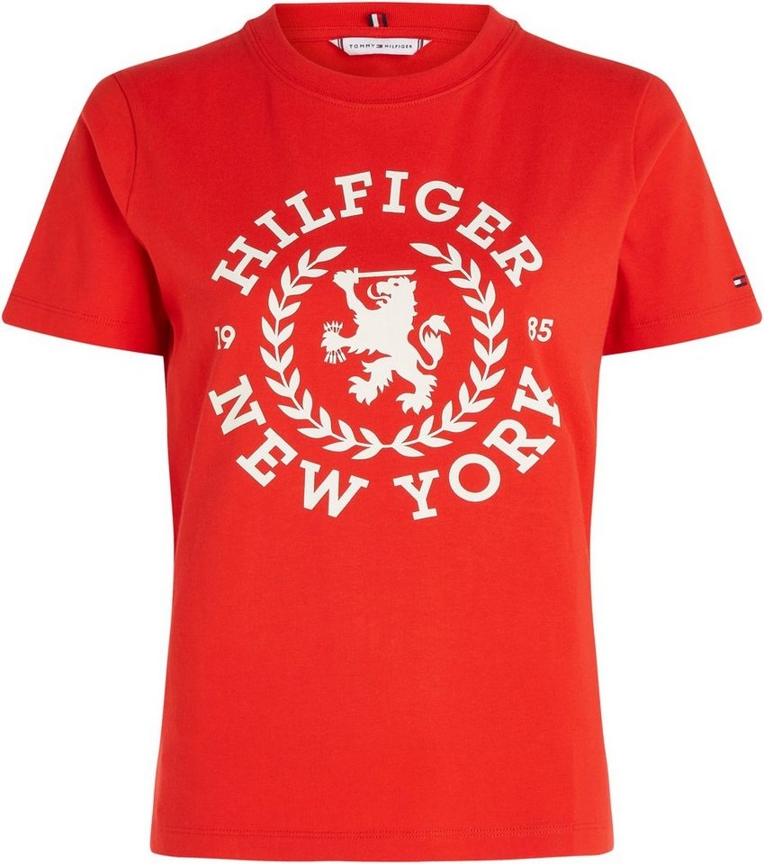 Tommy Hilfiger Curve Rundhalsshirt CRV REG CREST C-NK TEE SS mit Logoschriftzug rot 48