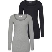 FLASHLIGHTS Langarmshirt Packung: 2 Stk. sehr figurbetonter Schnitt, Rundhalsausschnitt, aus 100% Baumwolle. Gr. 48/50 (XL), grau, schwarz, , 499906-48