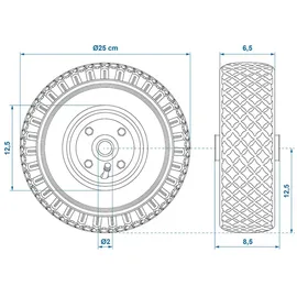 PRO PLUS ProPlus Ersatzrad Stützrad Metall-Felge mit Luftreifen 260x85mm