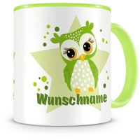 Samunshi® Kindertasse mit Namen Tasse Grüne Eule Personalisierte Tasse mit Namen Kinder Kinderbecher mit Namen Kindergarten grün 300ml