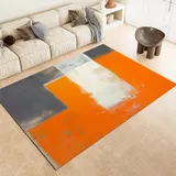 AAFUOO Teppich Wohnzimmer 160x230cm Orange Grau Farbe Abstrakte Malerei Quadrate Teppich, Teppich Läufer Flur, Kurzflor rutschfest Waschbar Teppich für Schlafzimmer, Esszimmer, Jugendzimmer