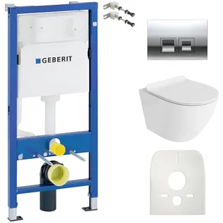 LaVita Duofix Basic Vorwandelement + Wand WC Sofi Weiß + WC Sitz + Bedienplatte Delta 25 Verchromt Knopf Komplettset Unterputz Spülkasten Toilette Komplett Sett WC
