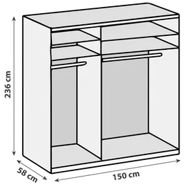 WIMEX Level 150 x 236 x 58 cm weiß/Grauglas mit Glas- und Spiegeltüren