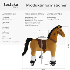 Tectake tectake® Schaukelpferd auf Rollen, verschiedene Größen, realistisches Design, rutschfeste Gummigriffe und -pedale