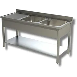 Ristoattrezzature Edelstahlspüle - Professionell, für Küchen, Restaurants und Pizzerien - 2 Becken, Abfluss links - 140x70x85h