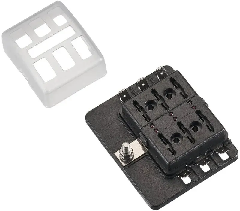 KFZ-Flachsicherungshalter mit LED Indikator für 6 Sicherungen 30A/32V DC (Schnellanschluss)