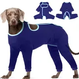 IECOii Wundschutzanzug Hund nach OP,Hundebody nach Kastration,OP Body Hund,Genesungsanzug Hund,Langarm Hunde Einteiler,Halskrause Alternative für Rüde und Hündin,Recovery Suit Hund,Blau,2XL