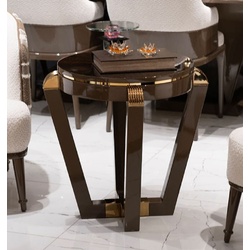 Casa Padrino Luxus Beistelltisch Braun / Gold - Runder Massivholz Beistelltisch - Wohnzimmer Möbel - Hotel Möbel - Luxus Möbel