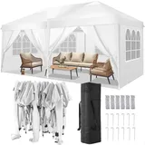 TOOLUCK Pavillon 3x6 Faltpavillon Wasserdicht Stabil Winterfest Faltbar Partyzelt mit 6 Seitenteilen Pop up Gartenpavillon UV Schutz 50+ Höhenverstellbar für Strand Hochzeit Camping, Weiß