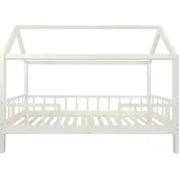 PuckDaddy Hausbett Carlotta mit Unterbett und abnehmbarem Rausfallschutz 200x90cm, in Weiß, – Weiß