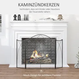 Homcom Kaminschutzgitter, Klappbares Kamingitter mit 3 Paneelen, Ofenschutzgitter, Funkenschutzgitter für Wohnzimmer, Metall, 126 x 76 cm, Schwarz