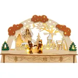 SIKORA LB58 Kleiner Mini LED Holz Schwibbogen Winterdorf 23,5 cm