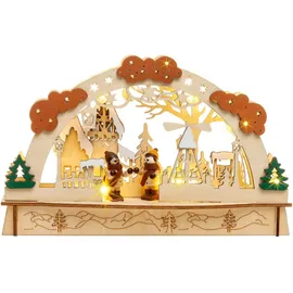 SIKORA LB58 Kleiner Mini LED Holz Schwibbogen Winterdorf 23,5 cm