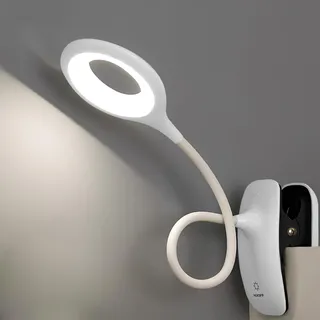 QJUZO Klemmlampe Bett, LED Leselampe Bett Touch Dimmbar 3 Farben Bettlampe Klemmleuchte Augenschutz Schwanenhals Leselampe Kinder USB Aufladbare für Studieren Arbeiten, Weiß