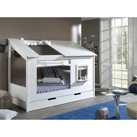 Vipack Hausbett »Hausbett«, Baumhausbett mit Vorhang-Set, Liegefläche 90 x 200 cm, Bettschublade, weiß
