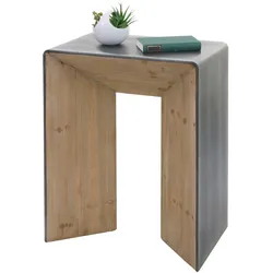 Konsolentisch HWC-L76, Telefontisch Beistelltisch Tisch, Industrial Massiv-Holz MVG, 80x60x40cm natur mit Metall-Optik