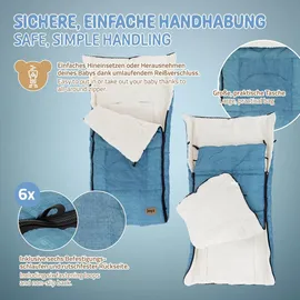 joyz Babyfußsack, 94x48x10 cm Jeans-Blau aus Polyester Joyz