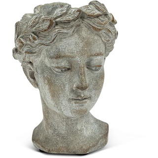 Abbott Collection Goddess Head Pflanzgefäß – extra Kleiner Zement-Pflanztopf für drinnen und draußen – griechische Frauenstatue, Kopf-Pflanzgefäß für Blumen und Sukkulenten (Grau, 7 cm Öffnung)