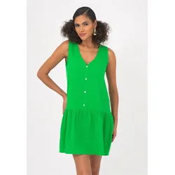Jerseykleid FRESHLIONS "Penelope", Damen, Gr. S, EURO-Größen, grün, 100% Baumwolle, unifarben, casual, kurz, V-Ausschnitt, ohne Ärmel, Kleider, mit klassischem V-Ausschnitt