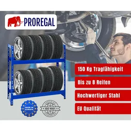 Proregal Reifenregal Metall 110x100x35 cm blau mit 2 Ebenen für 8 Reifen