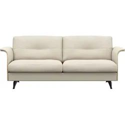 2,5-Sitzer FLEXLUX "Glow Sofa, Couch", weiß (warm weiß), B:191cm H:81cm T:91cm, 100% Echteder, Sofas, Premium-Sitz: Kaltschaum & Federkern, Arml. Walnuss, Fuß schwarz