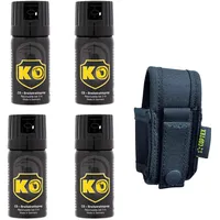 KO Security CS-Spray 40 ml Breitstrahl Personenabwehrspray BKA-Zulassung - diskretes modernes Design + hochwertiges Coptex Holster Etui Polyester für Gürtel & Molle System (4 Spray + Holster)