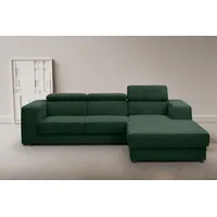 Ecksofa WERK2 "Cherry, modernes Sofa mit Komfortfunktionen, Breite 270cm, L-Form", grün (moosgrün), B:270cm H:76cm T:192cm, 90% Polyester, 10% Nylon, Sofas, bequem, mit verstellbaren Kopfteilen, Schlaffunktion und Bettkasten