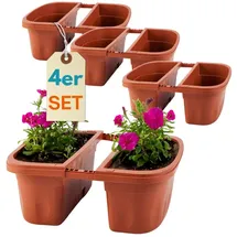 GarPet 4x Blumenkasten Balkongeländer Beidseitig Balkon Blumenkasten Doppelseitig Balkonkasten mit Halterung Geländerkasten mit Wasserspeicher Teracotta 40