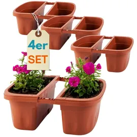 GarPet 4x Blumenkasten Balkongeländer Beidseitig Balkon Blumenkasten Doppelseitig Balkonkasten mit Halterung Geländerkasten mit Wasserspeicher Teracotta 40