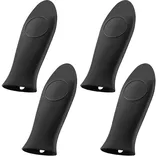 4 Stück Silikon Griff für Pfannen, Topfgriffe Hitzeschutz, Silikongriffe für Pfannen, Hitzebeständig Silikon Griffschutz Heiß Pfannengriff für Gusseisenpfanne Bratpfannen(schwarz)