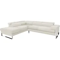 Ecksofa W.SCHILLIG "finn" Sofas Gr. B/H/T: 281 cm x 71 cm x 230 cm, Longlife Xtra-Leder Z59, Ottomane links, ohne Kopfteilverstellung-ohne Sitztiefenverstellung, weiß (weiß z59) Leder-Ecksofas German Design Award 2016, Fußgestell Chrom glänzend, Breite 281 cm