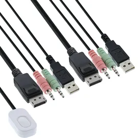 InLine KVM Switch, 2-fach, Displayport 1.2, 4K, USB, mit Audio, integr. Kabel