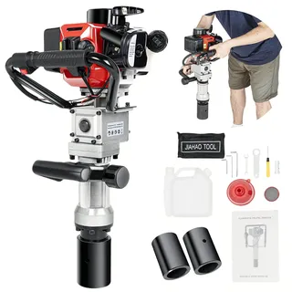 Garbenat Benzin Pfahlramme 2 Takt Motor Erdbohrer Benzin 900W 32,7CCM Zaunbau Pfostenramme Hand-Zug-Start Fahlramme Benzin Erdlochbohrer mit 55-70mm Hülsen Benzinpfahlramme für Gebäude Leitplanken