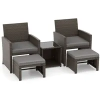 Costway 5er Set Rattan Möbel, Balkonset Gartenmöbel inkl. Rattentisch und Stühle Grau