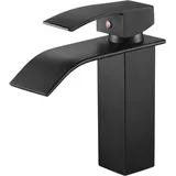 Schwarz Messing Waschtischarmatur Wasserfall Wasserhahn Bad Waschbeckenarmatur Badarmatur Einhebelmischer Armatur Bad Mischbatterie für Badezimmer