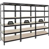 Proregal Mega Deal 3x Schwerlastregal Giant Tiger HxBxT 200 x 90 x 60 cm Fachlast 265 kg 6-Ebenen Schwarz