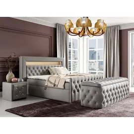 Fun Möbel Boxspringbett Schlafzimmerbett SEVRA Nr.1 180x200cm in Elisa Velvet Hellgrau