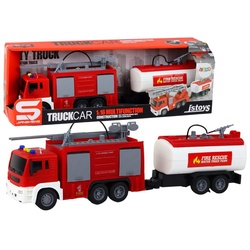 LEAN Toys Spielzeug-Auto Müllwagen Kran Reibungsantrieb Spielzeug LKW Set Sounds Müllcontainer rot