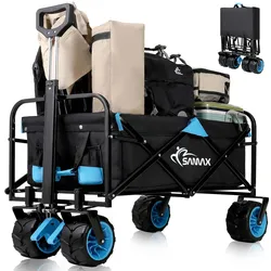 SAMAX Faltbarer Bollerwagen Offroad Camping Edition bis 200 kg - Schwarz / Blau