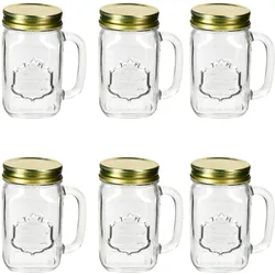 6x Country Trinkgläser mit Henkel & Deckel 420ml Glas Cocktails Limo Smoothies