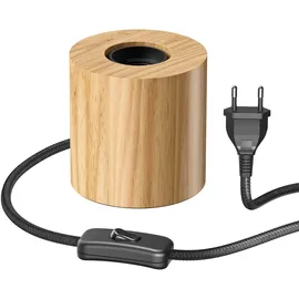 ledscom.de Tischlampe HITO, Schalter, Echtholz (Gummibaum), rund, hellbraun, 1x E27 max. 60W