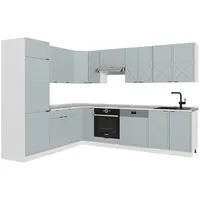 Vicco Winkelküche L-Form 227 x 287 cm Hellblau-grau/Weiß