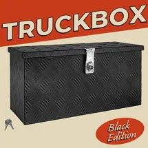 Trucky Deichselbox Schwarz Werkzeugkasten Truckbox Alu Box Anhänger Kiste mit Deckel Abschließbar Alubox Transportbox Werkzeugbox Aluminium Aufbewahrungsbox
